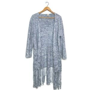 Reba Heathered Blue Fringe Knit Cardigan Women’s Size Large